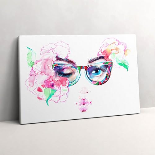 Peinture murale grand tableaux 60x40cm visage femme lunettes art expressif