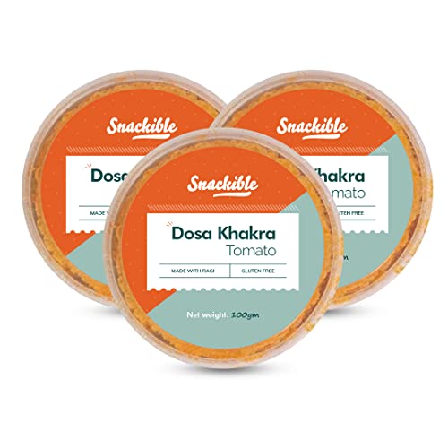 Image of Snackible Tomato Dosa Khakhra (Pack of 3) 3x100gm | Healthy Snack | Made with Ragi | Gluten Free | Source of Protein | No Preservatives