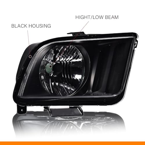 Image of G-PLUS Headlights Assembly, Compatible with Ford Mustang 2005-2009 Left+Right Bumper Headlamps Clear Lens Black Housing Amber Reflector