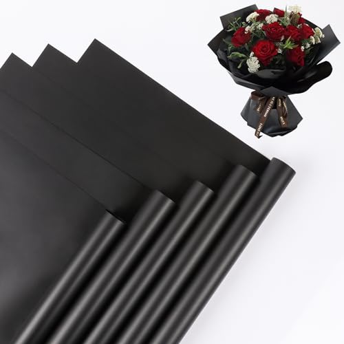 NESCCI 20 Sheet Flower Wrapping Paper - Waterproof Floral Bouquet Wrapping Paper Florist Supplies Packaging Paper for Wedding Birthday Gift DIY (Misty Black)