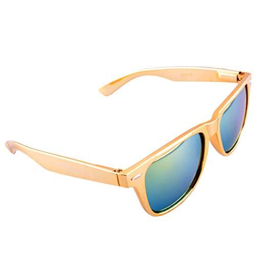 Gold Metallic Classic Square Sunglasses Iridium Mirror Lenses