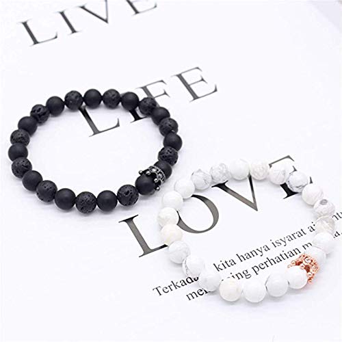 2 Pcs 8mm Natural Stone CZ Crown King Queen Beads His and Hers Couple Bracelet Meaningful Valentines Day's Gift for Lover Frinds - Image 5