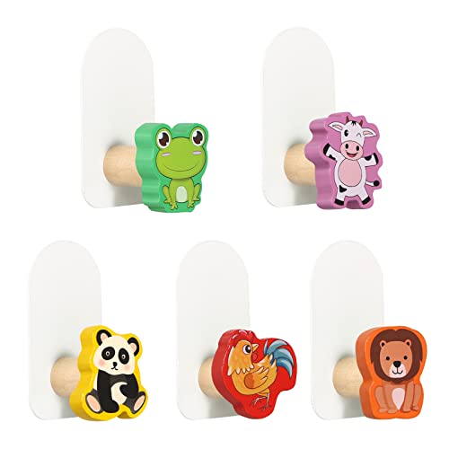 AOROPS Klebehaken Kinder, 5 Stück Tiere Klebehaken Kinderkleiderhaken...