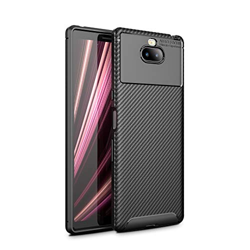 Olixar for Sony Xperia 10 Carbon Fiber Case - Slim TPU Cover - Thin Protective Cover - Shock Protection - Wireless Charging Compatible - Black