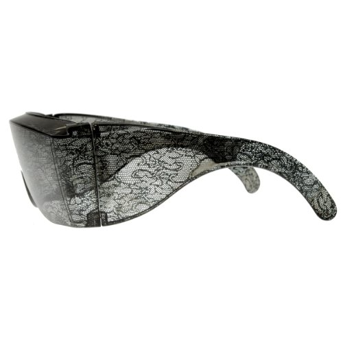 zeroUV Designer Inspired Large Oversized Shield Wrap Around Lace Sunglasses (Black-Lace)3