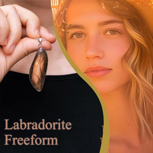 Handmade Labradorite Freeform Crystal Pendant Necklace - Dainty Charm Necklace, Healing Crystals and Gemstones, Vintage Jewelry for Women, Men's Necklace, Boho Black Stone Protection Birthstone Jewelry3