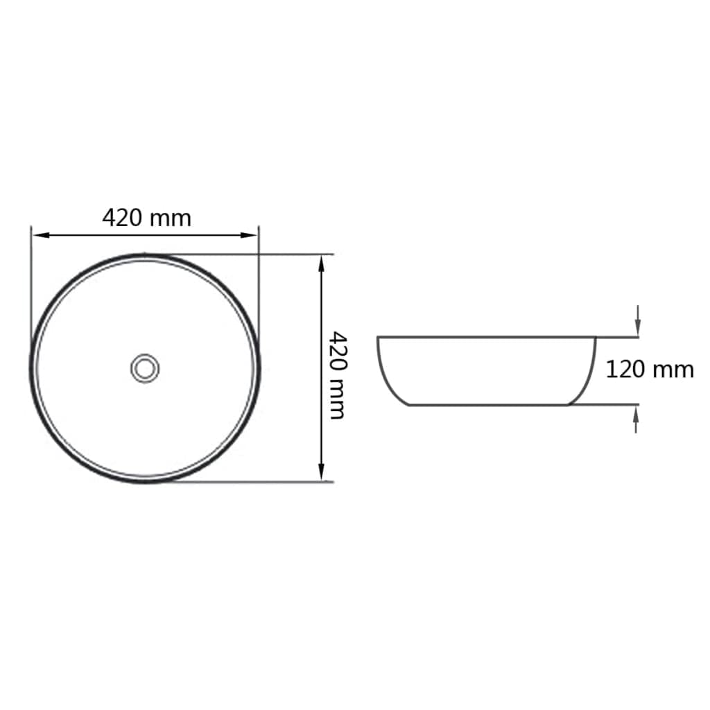 Lavabo redondo de cerámica blanco 42 x 12 cm lavabo para baño invitados inodoro sanitario con desagüe 4,5 cm montaje sobre lavabo y diseño moderno