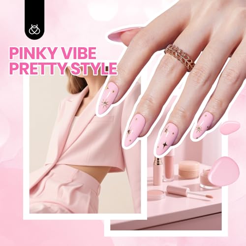Image of Beetles Nude Pink Gel Nail Polish Kit with UV LED Light Nail Lamp 6 Pcs Starter Kit Base Gel Top Coat Soak Off Nude Pink Polish Set with Nail File for DIY Manicure Gifts for Women