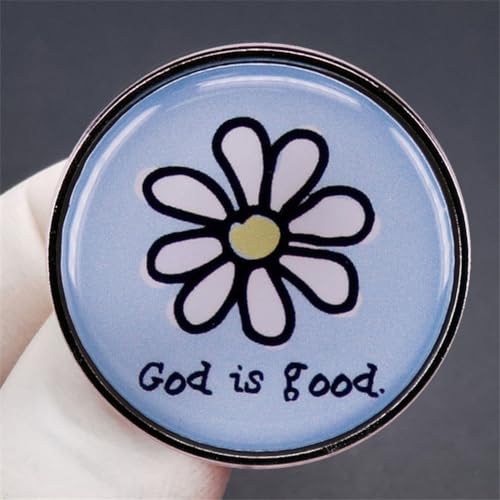 Image of yangjinyuCartoon Daisy Enamel Pin God is Good Brooch Letter Inspirational Quote Pin Sunflower Metal Badges Clothing Backpack Hat Accessory DIY Jewelry Gifts for Women, Blue