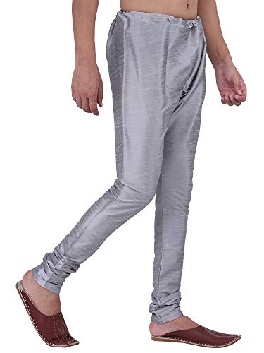 Image of HUZUR Men Pyjama,Churidar,Bottom wear,Silk Blend,Regular Fit,Wedding,Party,Festival,Family Funcation,White,Gold,Pajama
