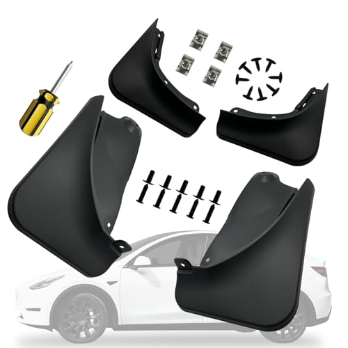 Image of Mud Flaps Compatible with Tesla Model Y 2020-2024 No Drilling No Tape All Weather Mudguards Splash Guards with Install Kit for Model Y Exterior Accessories Set of 4