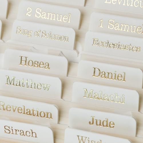 UPAFEXXI-Leather Bible Tabs with Book Summaries, Bible Tabs for Women and Men(Gold Foil Lettering) Large Print Stickers, Easy to Read and Apply, 80 Chapters Labels for Easy Navigation(White)