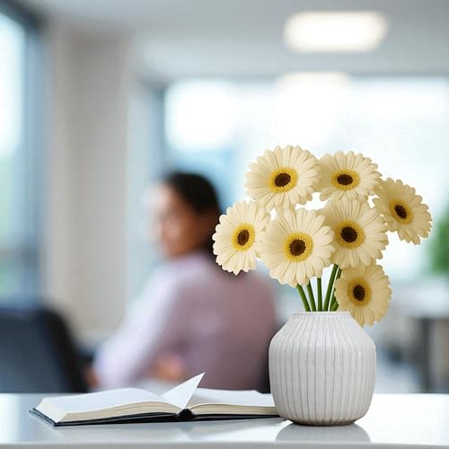 Image of Garden Art Artificial 5 Pcs Gerbera Flower Sticks, 33 cm, RealTouch Natural Looking | Silicone Decorative Bunch for Home GAAGFB-1H-33W (White)