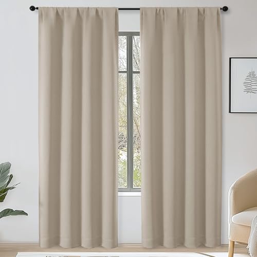 OWENIE Sally Biscotti Beige Blackout Curtains for Bedroom Living Room