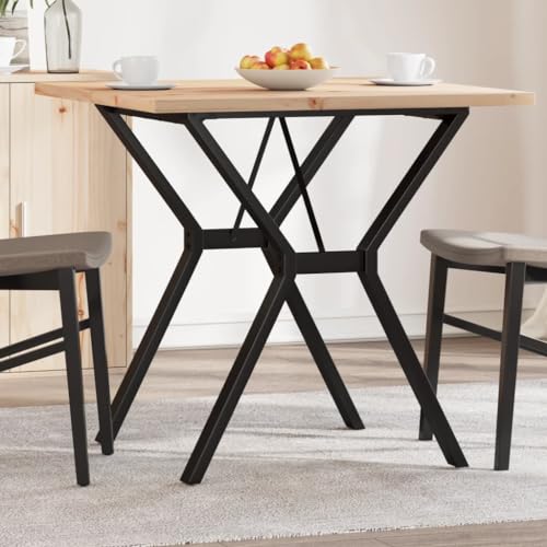Runheo Mesa de comedor con estructura en Y, 80 x 80 x 75,5 cm, madera maciza de pino y acero, aspecto de pino natural, mesa de cocina robusta para comedor, mesa de comedor duradera