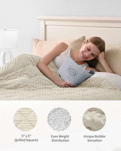 Image of Mr. Sandman Weighted Blanket for Adults Queen Size 15 lbs, Soft Cooling Heavy Minky Blanket for Sleep, Washable Throw Blanket with Glass Beads, 60 x 80 Inches, Ivory
