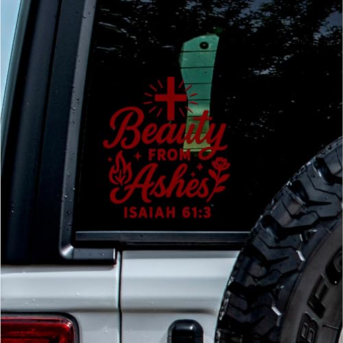 2 Pcs - No Background - Waterproof Car Sticker Decal of Beauty from Ashes Inspirational Quote Wall Art for Spiritual Reflection and Healing (Burgundy, 5.6'' x 6.2'') |k20523RE