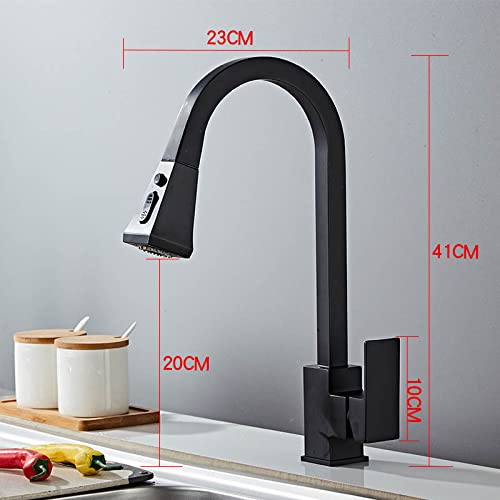 Grifo de cocina extraíble negro con caño giratorio monomando 4