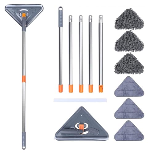 Fegtrtyoa Juego de Trapeador de Pared con, Herramienta de Limpieza de Microfibra Triangular Giratoria de 360°, Función de Eliminación de Polvo Ajustable en Seco y Húmedo.