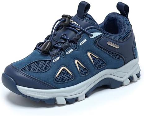 EQW Kids Waterproof Hiking Shoes, Lightweight Outdoor Trail Sneakers for Boys & Girls, Non-Slip Comfortable Walking Shoes Navy