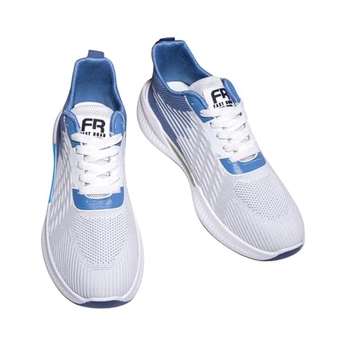 Fast Road Frostbite Runners - White & Blue Sneakers for Men - Breathable Textile Design, Anti-Slip PVC Sole, Cushioned Interior for Comfort, Durable & Eco-Friendly,US 6.5-103
