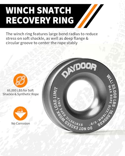 Image of DAYDOOR 56,000 LBS Soft Shackle Recovery Kit, 1 /2 inch x 22 inch (2-Pack) with 7075 Aluminum Snatch Ring, Winch Accessory for Jeep Wrangler, Bronco, 4Runner, Tacoma, ATV /UTV /Jeeps /SUVs, 4x4 Off-Road(Gray)