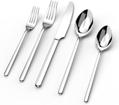 Image of KINGSTONE Silverware Set for 12, 60 Piece 18 /10 Stainless Steel Flatware Utensils Cutlery Set, Mirror Polished, Dishwasher Safe, Knife Fork Spoon for Home Restaurant Wedding Housewarming