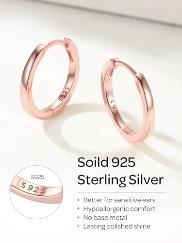 Image of ChicSilver 925 Sterling Silver Huggie Hoop Earrings Small Hoop Earrings for Women Hypoallergenic Silver Huggie Earring Cartilage Earrings for Women (6 /8 /10 /12 /14 /16 /18 /20MM)