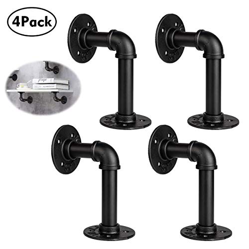 Montaje en bastidor de tubo negro industrial montado en la pared para estantes, soporte de tubo de metal rústico de hierro para estantes flotantes personalizados, decoración de muebles vintage (2 Pcs)