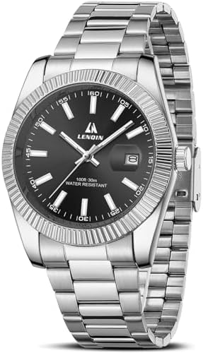 LN LENQIN Mens Watches Stainless Steel Analog Watch Quartz Watches for Men Waterproof Men's Wrist Watch Fashion Business Automatic Watch with Date (Silver Black)