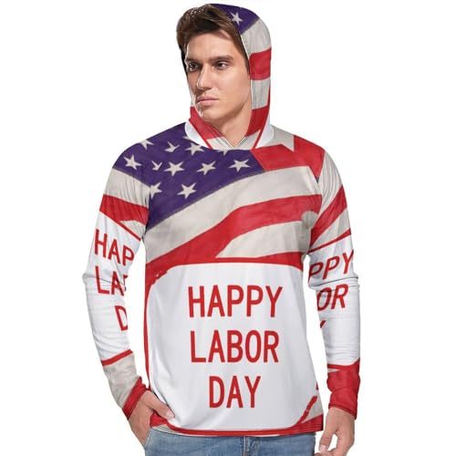 Men's Sun Shirts UPF 50+ Rash Guard Long Sleeve Sun Protection Hoodie Happy Labor Day Lightweight Shirt M White2