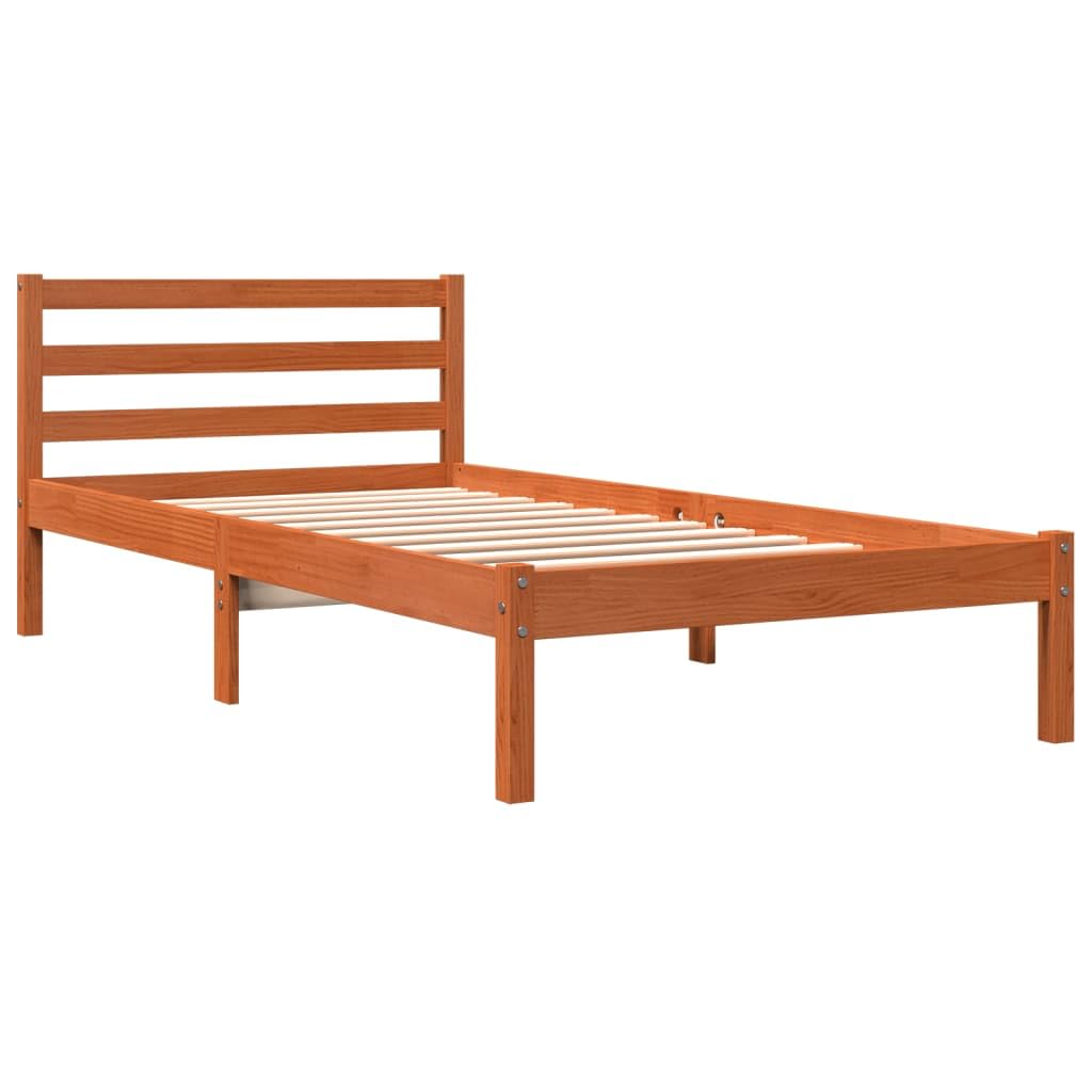 vidaXL Bed Frame, Bed Base for Bedroom, Mattress Foundation for Single, Bedstead, Wax Brown 75x190 cm Small Single Solid Wood Pine — image 1