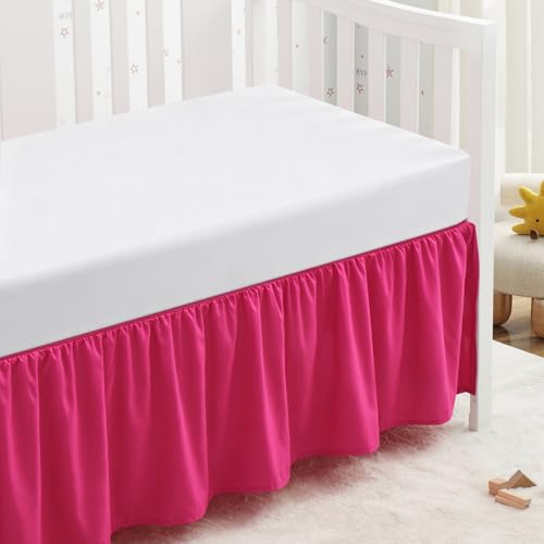Image of SiinvdaBZX Hot Pink Crib Skirt Dust Ruffle, Microfiber Crib Bed Skirt | 52 inchx28 inch with 14 inch Drop, Durable Full Coverage Toddler Bedskirt Fit for Baby Boys Girls Nursery Standard Crib