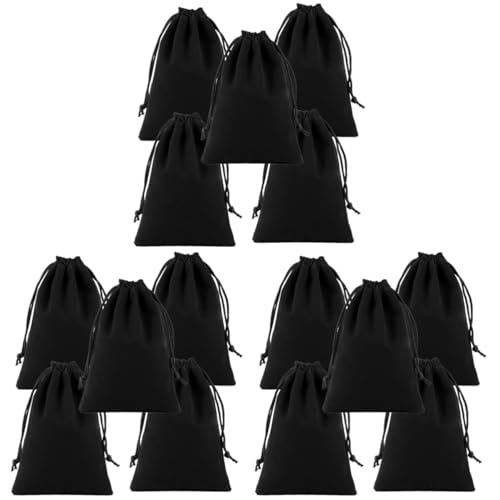 Pochette de rangement flanelle contre la poussière, grand sac à cordon lot de 15 noir