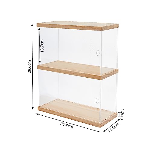 SUPERFINDINGS 2 Tier Acrylic Display Case with Wood Base Organizer Box for Collectibles Clear Wood Showcase Storage Box for Models Building Blocks Display Holder - Image 2