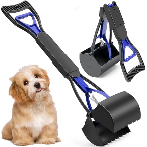 XFLYP Hundekotschaufel, 45cm Faltbarer Haustier Hund Hundekotgreifer Tragbare mit langem Griff, Haustier Schmutz Picker Pick Up für Rasen im Freien Gras und Kies für Hunde und Katzen(Blau)