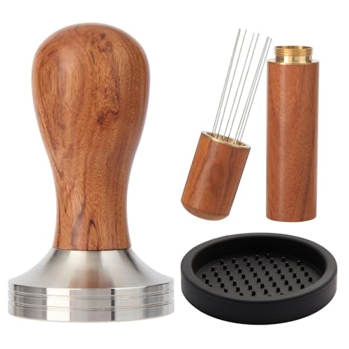 Abeskch 51mm Espresso Tamper Kit, Hard Wood Espresso Tamper Tool & Powder Press Pad & 8-Needles Espresso Stirrers For 51 mm Portafilter
