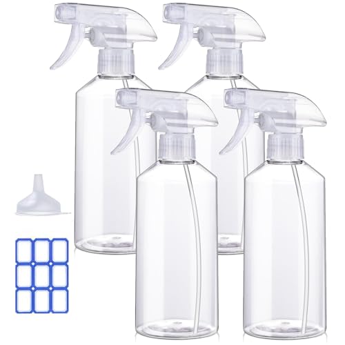 JohnBee Plastic Spray Bottle (4 Pack 16 Oz) Heavy Duty Spraying Bottles Leak Proof Mist Empty Water Bottle for Cleaning Solution Planting Pet with Adjustable Nozzle Weighing Scientific