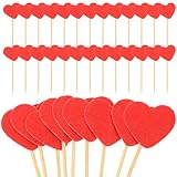 MUCKLILY 50 Piezas de Adornos para Cupcakes Corazón Rojo Mate Inserciones de Madera para Tartas Decoración para Cumpleaños y Fiesta de San Valentín