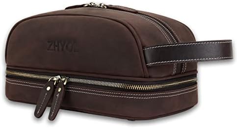 ZHYOL Genuine Leather Toiletry Bag for Men, Vintage Full Grain Leather Travel Dopp Kit Bathroom Shower Shaving Makeup Bag Water-resistant Toiletries Organizer Leather Cosmetic Bags for Women Men 1 ZHYOL Genuine Leather Toiletry Bag for Men, Vintage Full Grain Leather Travel Dopp Kit Bathroom Shower Shaving Makeup Bag Water-resistant Toiletries Organizer Leather Cosmetic Bags for Women Men