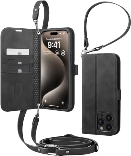 Image of Spigen Wallet S Pro Back Cover Case for iPhone 15 Pro, Flip Cover Wallet Design, Air Cushion Technology - Polycarbonate + TPU | Black