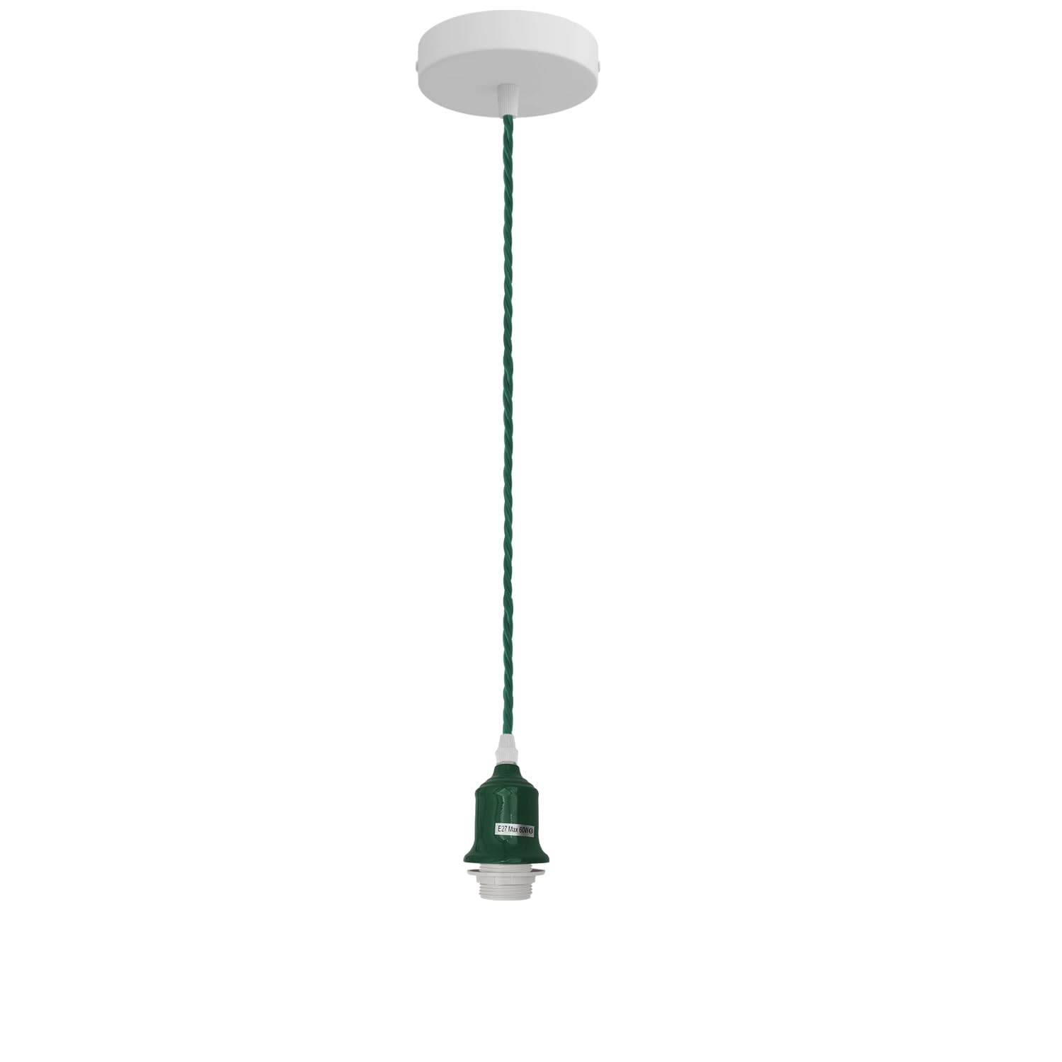 LEDSone Vintage Ceiling Pendant Light Fitting Dark Green Twisted Braided Flex, E27 Lamp Holder Suspended Pendant Light Fitting Kit for Kitchen Island Living Room Dining Lightings