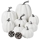 DearHouse 8Pcs Thanksgiving Artificial Pumpkins Home Decoration Set and 2Pcs Pinecones,8 inch Large Artificial Vegetables Pumpkins Harvest Fall for Autumn Halloween Home Decor