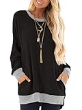 iChunhua Women Tunic Tops Cotton Winter Plain Long Sweatshirt Oversized Jumper Black-S2 XXL
