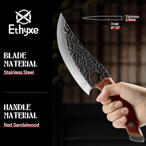Image of Viking Chef Knife with Premium Leather Sheath - Japanese Kitchen Knife for Meat Cutting, BBQ, Camping, Cooking, Ergonomic Handle Gift for Men