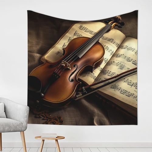 LHDGBWC Tapiz de violín y libro para dormitorio, decoración de pared, tapices estéticos, 60 x 40 pulgadas, decoración de pared, pósteres, tapiz bohemio para sala de estar, dormitorio, decoración del