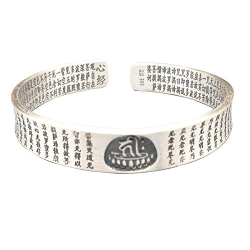 Bracelet en argent S925 pour femmes au fini mat avec gravure bouddhiste