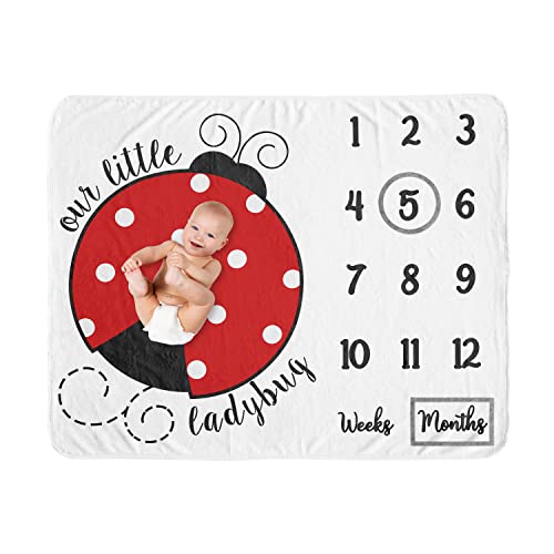 Image of Sweet Jojo Designs Little Ladybug Girl Milestone Blanket Monthly Newborn First Year Growth Mat Baby Shower Memory Keepsake Gift Picture - Red Black and White Polka Dot