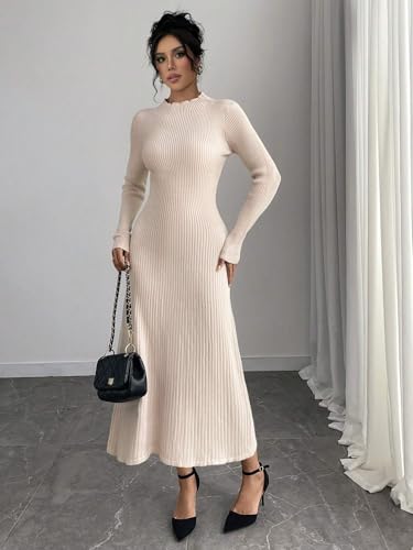 Image of TRAQUILA Women's Fit & Flare Maxi Dress | Long Sleeves | Round Neck | Soft, Stretchable Lycra | Casual wear