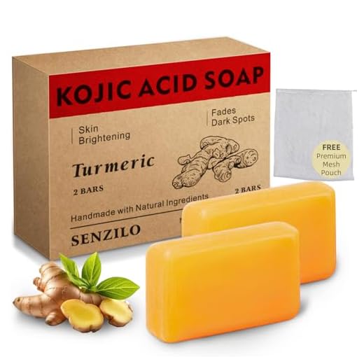 Senzilo Kojic Acid Soap, Turmeric Soap for Dark Spots with Collagen, Vitamin E, Retinol, Hyaluronic Acid, Shea Butter, Tumeric Soap Bar for Spot Remover - 105g x 2 Bars